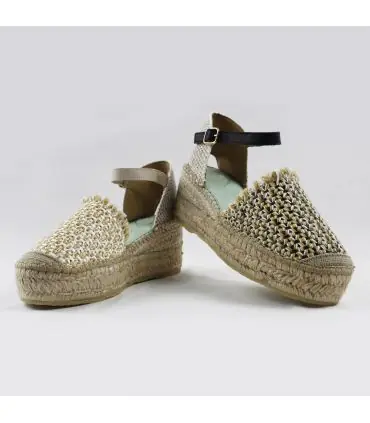 Sandales Espadrilles femme compensées naturel et noir