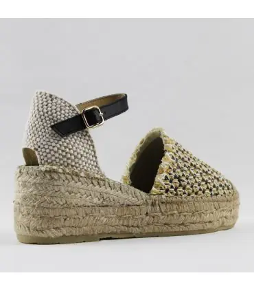 Sandales Espadrilles femme compensées naturel et noir