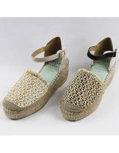 Sandalias de cuña con alpargata para mujer azules o rosas  2