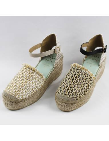 Sandalias de cuña con alpargata para mujer azules o rosas