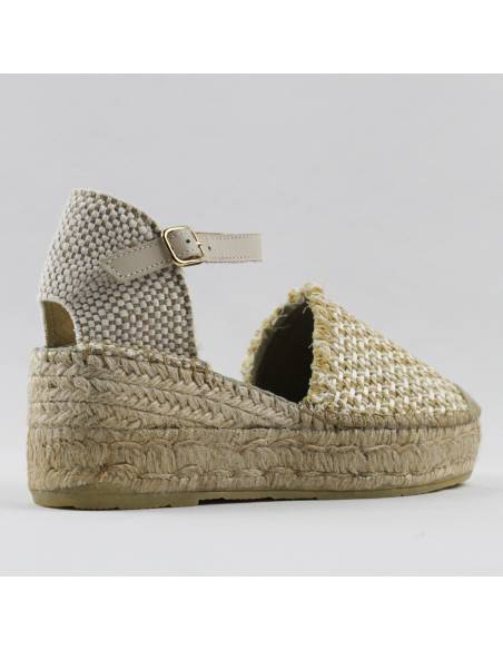 Sandales Espadrilles femme compensées naturel et noir
