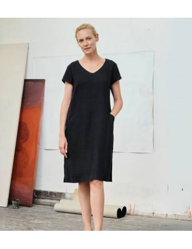 Robe en lin noir élégante et fluide pour femme