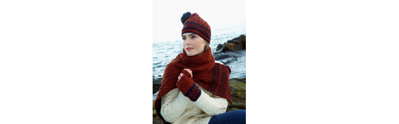 Square silk scarves, mittens, wool beannies, alpaca scarves, gloves and chapka hats in lambskin 