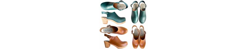 Schwedische Holzsandalen aus Leder hohe Absatz für Damen