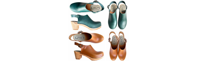 Women Swedish leather high heel wooden sandals