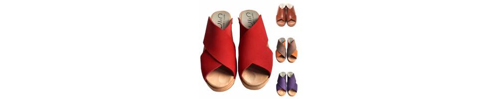 Swedish sandals wood for women low heel