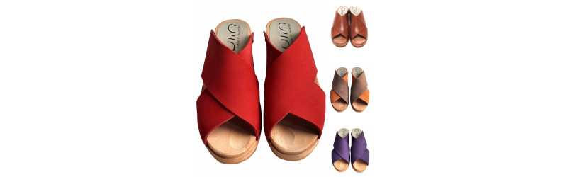 Sandales suédoises basses YLIN en bois et cuir pour femme par Esprit Nordique