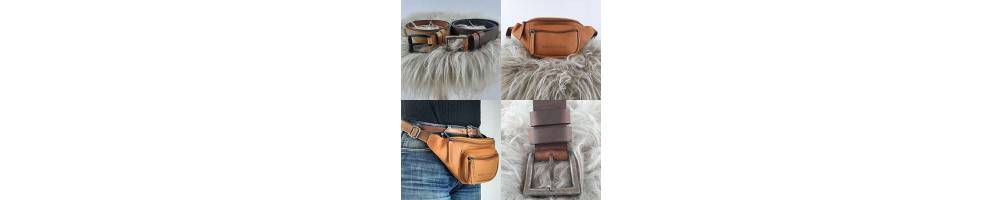 Ceintures, sacs et bananes en cuir