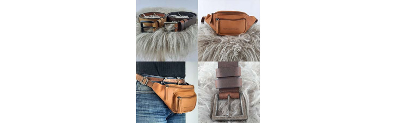 Leather belts, bags and fanny packs
