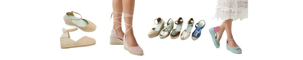 Espadrilles für Damen aus Leder und Kordel mit hohen und niedrigen Absätzen